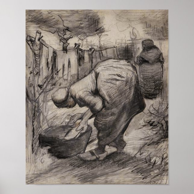 Peasant Women, Washtub & Laundry Van Gogh Fine Art Poster (Front)