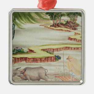 Peasant working in the paddy fields metal tree decoration