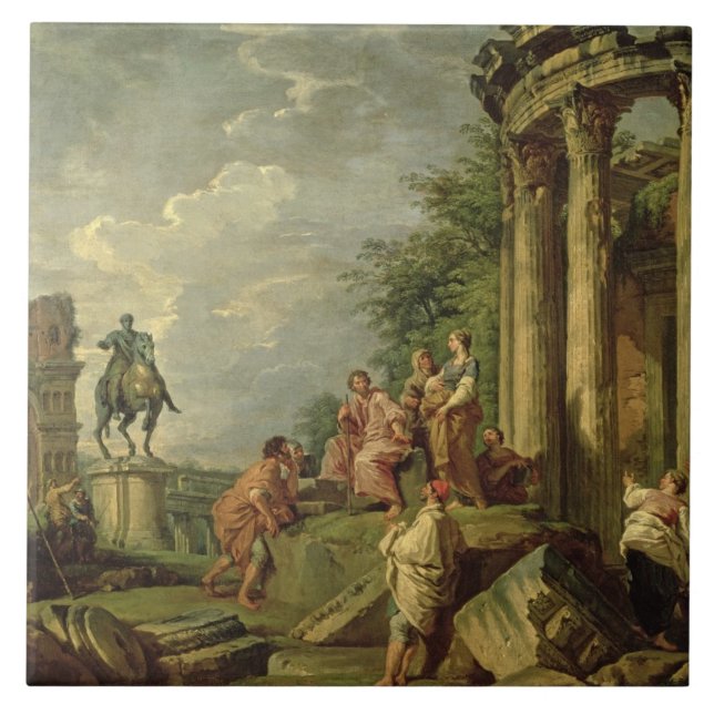 Peasants Amongst Roman Ruins, 1743 (oil on canvas) Tile (Front)