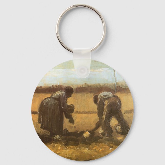 Peasants Planting Potatoes by Vincent van Gogh Key Ring (Front)