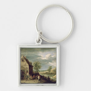 Peasants Playing Boules Key Ring