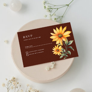 Peaty brown orange mint sunflower flowers RSVP Invitation