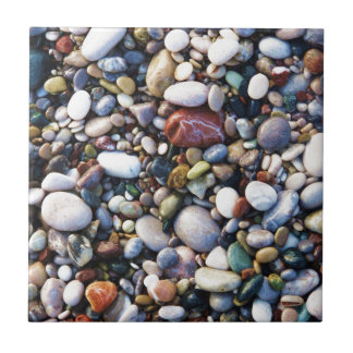 Pebble beach in Rhodes, Greece up close photo Tile