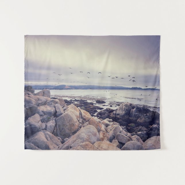 Pebble Beach Tranquil Rocky Shoreline Tapestry (Front (Horizontal))
