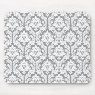 Pebble Grey Damask Pattern Mouse Pad