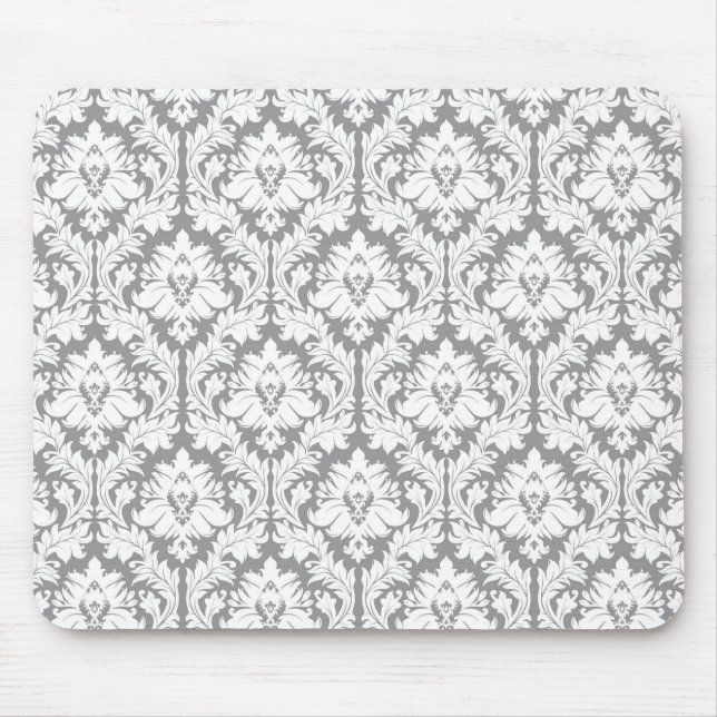 Pebble Grey Damask Pattern Mouse Pad (Front)
