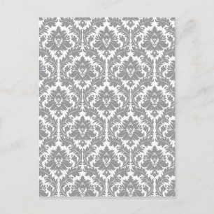 Pebble Grey Damask Pattern Postcard