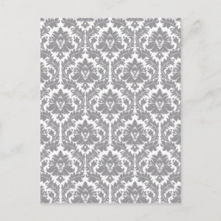 Pebble Grey Damask Pattern Postcard