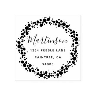 Pebble Wreath Family Return Address Rubber Stamp