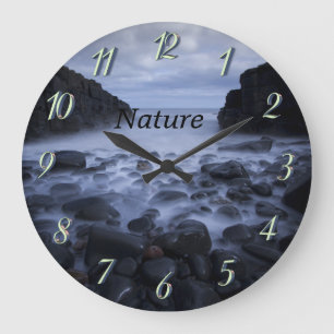 Pebbles and Rocks along the Ocean Shoreline Large Clock