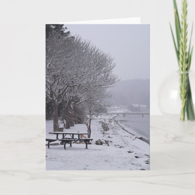 Pebbles Beach Winter Scene 2 Holiday Card (Front)