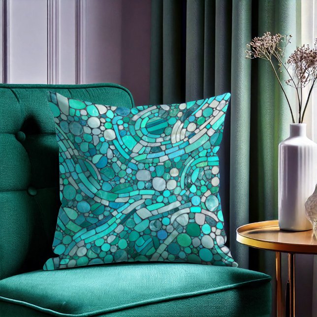 Pebbles Mosaic Art -Aquamarine and Pearl  Cushion (Creator Uploaded)