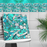 Pebbles Mosaic Art -Aquamarine and Pearl Tile<br><div class="desc">Pebbles Mosaic Art -Aquamarine and Pearl</div>