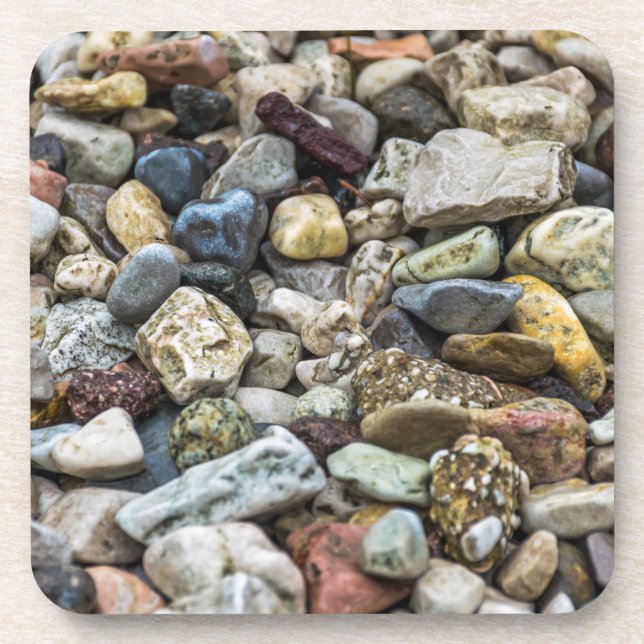 Pebbles on a beach hard plastic coasters (Front)