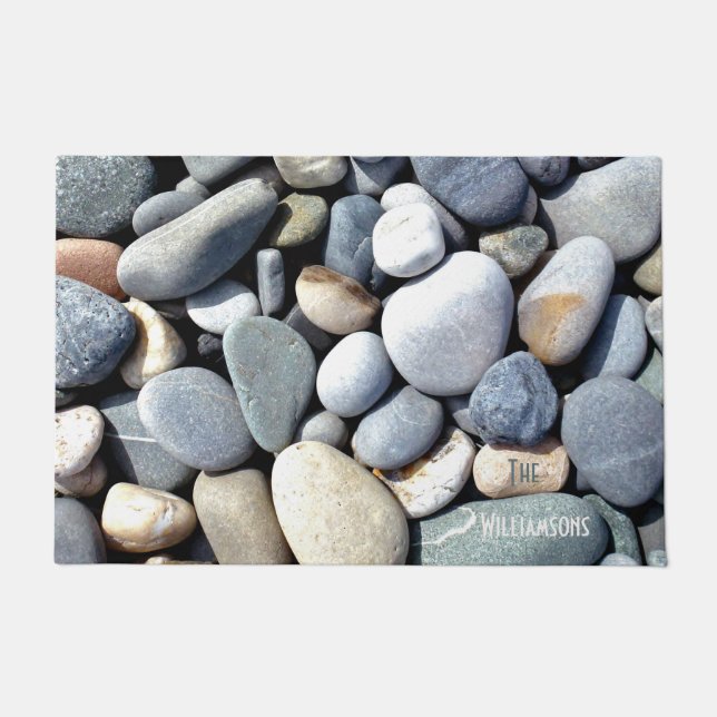 Pebbles Stylish Natural Personalised Family Doormat (Front)