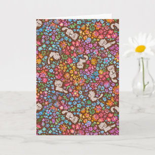 Pebble's Whimsical Garden Grey Cat & Bright Floral Card
