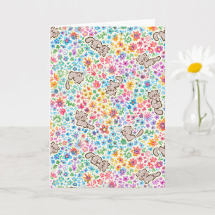 Pebble's Whimsical Garden Grey Cat & Bright Floral Card