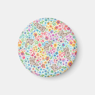 Pebble's Whimsical Garden Grey Cat & Bright Floral Magnet