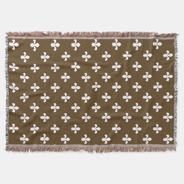 Pecan Neutral Fleur de Lys Throw Blanket (Front)