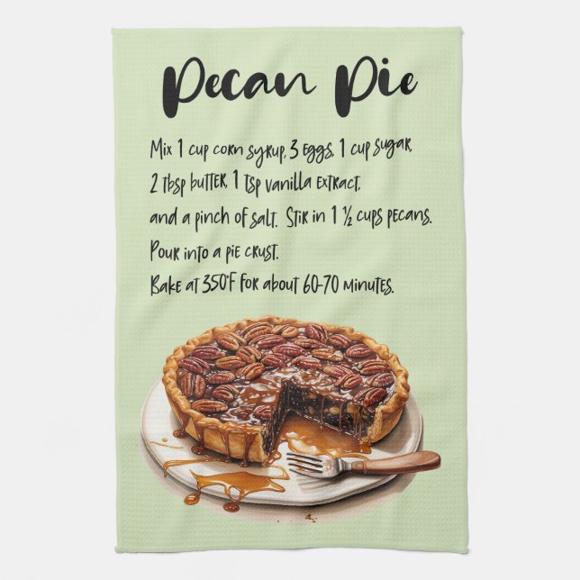 Pecan Pie Baking Recipe Tea Towel (Vertical)