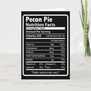 Pecan Pie Funny Nutrition Facts For Thanksgiving C Card