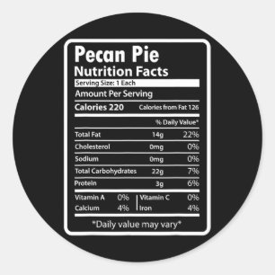 Pecan Pie Funny Nutrition Facts For Thanksgiving C Classic Round Sticker