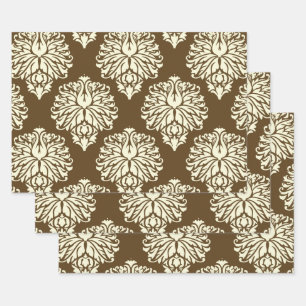 Pecan Southern Cottage Damask Wrapping Paper Sheet