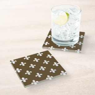Pecan Southern Cottage Fleur de Lys Glass Coaster