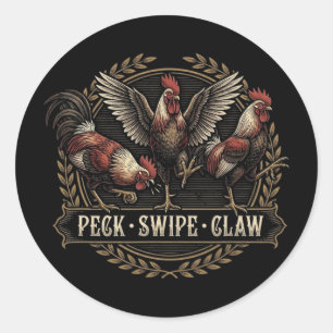Peck Swipe Claw Funny Rooster Trio Vintage Engravi Classic Round Sticker
