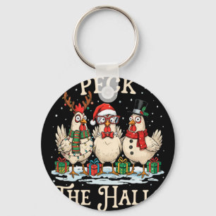 Peck The Halls Chicken Christmas Farm Animal Funny Key Ring