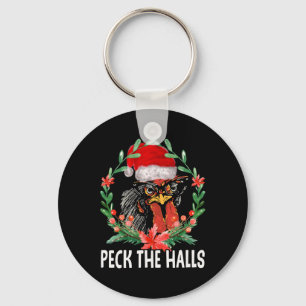 Peck The Halls Chicken Snowflakes Christmas Santa Key Ring