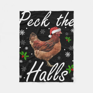 Peck The Halls Christmas Chicken Santa Hat Lights Fleece Blanket