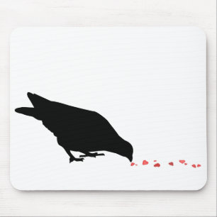 pecking order. blackbird & red hearts. mouse pad
