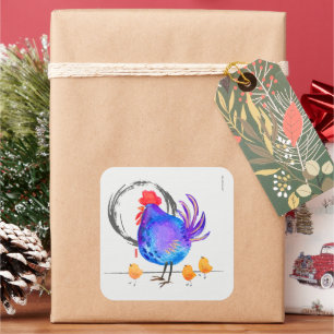 PECKING ORDER   watercolor chicken  Square Sticker