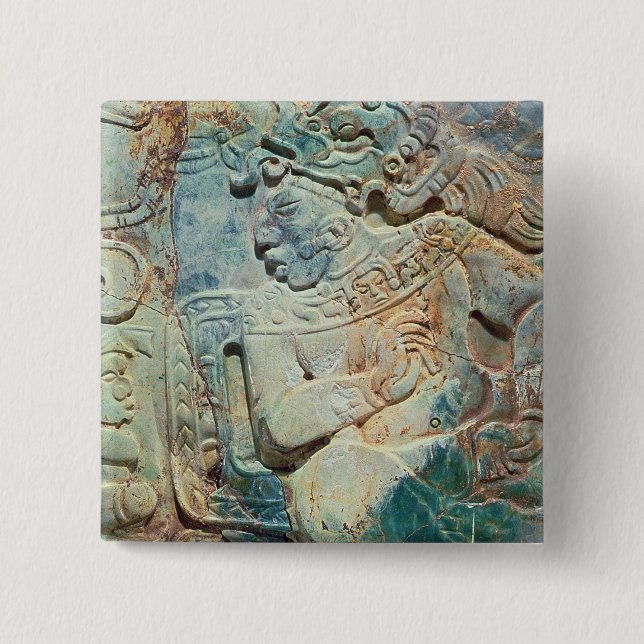 Pectoral of the King and a courtier from Tikal 15 Cm Square Badge (Front)