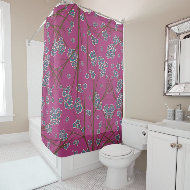 Peculiar Branches Boysenberry Shower Curtain (In Situ)
