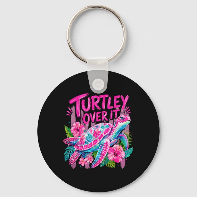 Ped Turtley Over Cute Turtle Flower Funny Men Key Ring (Front)