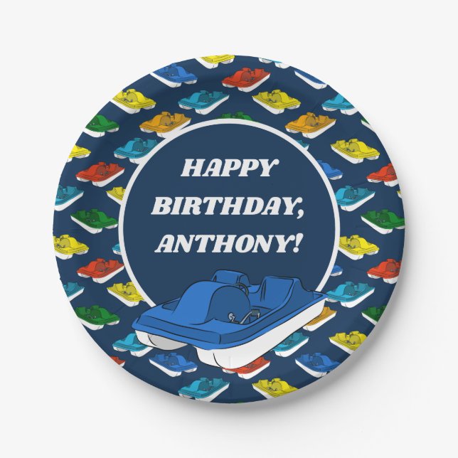 Pedal Boats Birthday Party Personalised Paper Plate (Front)