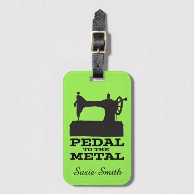 Pedal to the Metal Personalised Luggage Tag (Front Vertical)