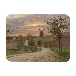 Peder Mønste-Country Road,Windmill,Sunset Vintage Magnet