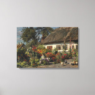 Peder Monsted - A Cottage Garden with Chickens Canvas Print