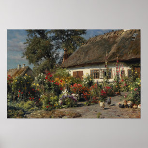 Peder Monsted - A Cottage Garden with Chickens Poster