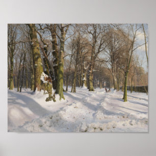 Peder Monsted - Snowy forest road in sunlight Poster