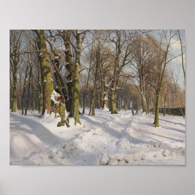 Peder Monsted - Snowy forest road in sunlight Poster (Front)