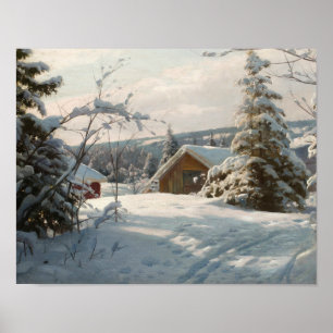 Peder Monsted - Sunlit winter landscape Poster