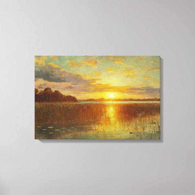 Peder Monsted - Sunset over a Danish Fjord Canvas Print (Front)