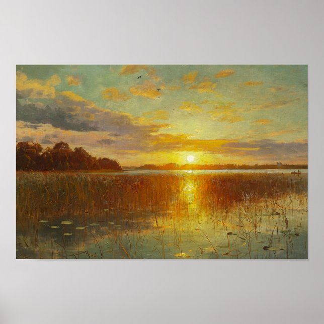 Peder Monsted - Sunset over a Danish Fjord Poster (Front)