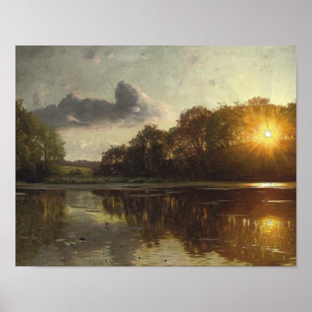 Peder Monsted - Sunset over a forest lake Poster (Front)