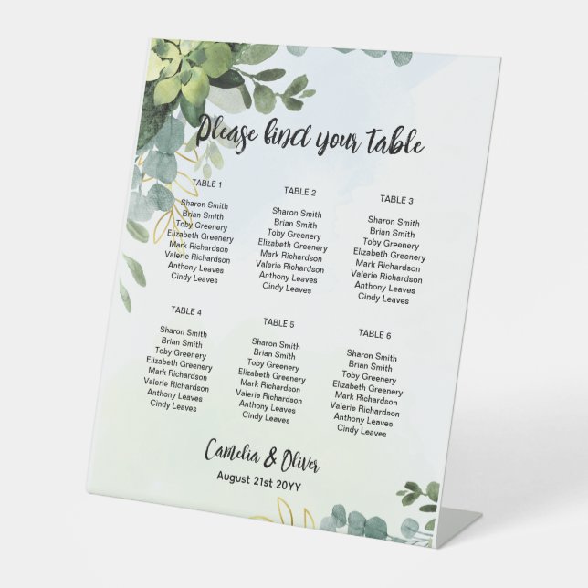 Pedestal 6 Table Wedding Seating Chart Greenery  P Sign (Front)