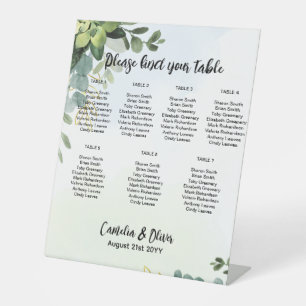 Pedestal 7 Table Wedding Seating Chart Greenery  P Pedestal Sign